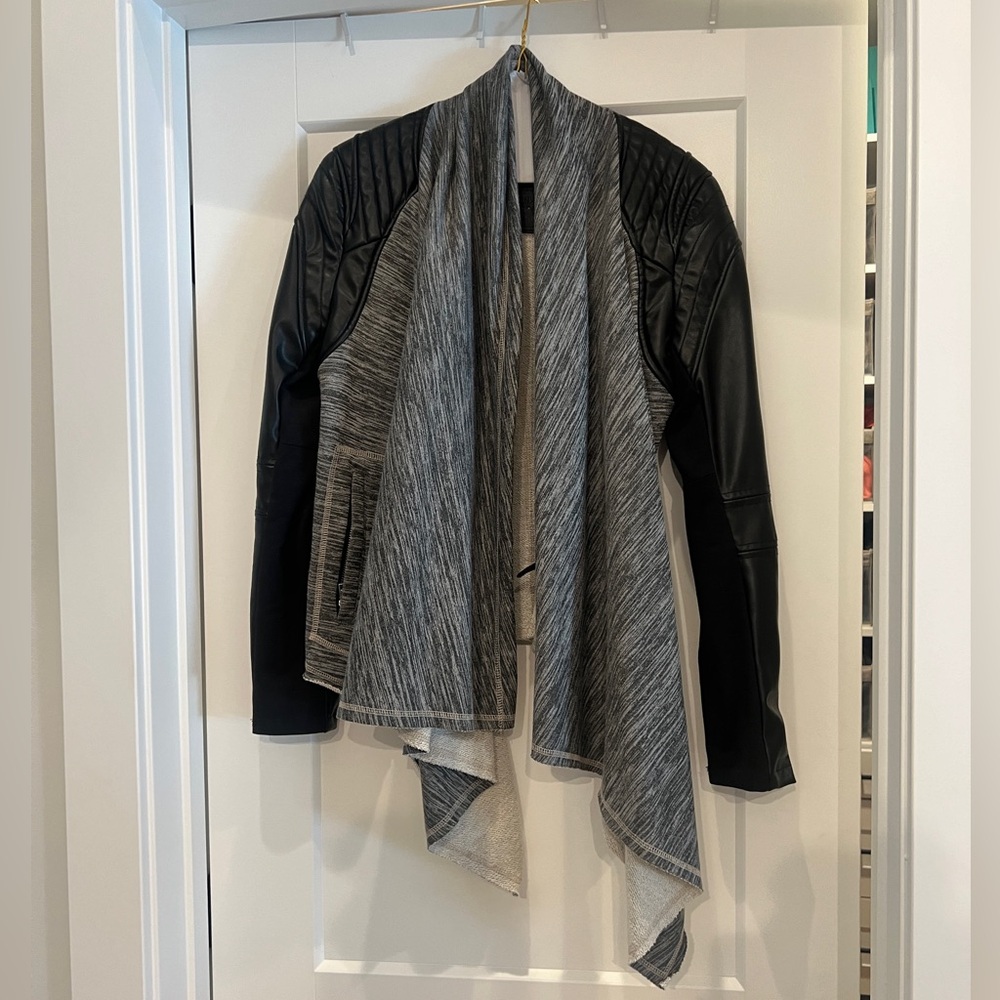 Blank NYC Dating and Waiting Drape Front Jacket Faux Leather Gray Medium